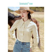 INMAN 茵曼 纯棉提花衬衣2023秋女绣花双层领长袖泡泡袖上衣18332148 暖杏色 S