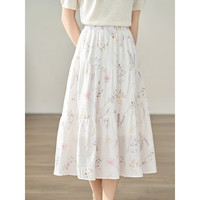 茵曼（INMAN）茵曼优雅半身裙2023夏女装高腰松紧橡筋印花裙子 米白色 S