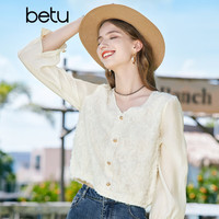 百图betu女装2023秋季衬衫南法温柔风V领灯笼袖长袖衬衫女2308T45 米白 S