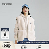 Calvin Klein  Jeans23早秋女士刺绣贴章仿羊羔毛拉链V领马甲背心J222243 YBI-牛乳白 XS