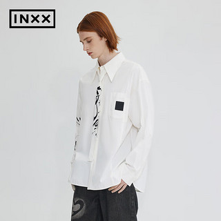英克斯（inxx）ALLPICK ALLPICK 中性风时尚衬衫可拆卸领带长袖衬衣印花翻领上衣 白色 L