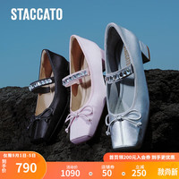 思加图2023秋季法式复古玛丽珍鞋粗跟单鞋晚晚鞋女浅口鞋ETW03CQ3 优雅黑 34