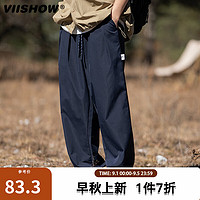 viishow工装裤男夏季日系休闲裤潮牌宽松直筒裤抽绳长裤 深蓝 XL