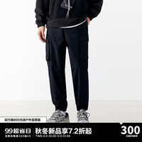 太平鸟女装 太平鸟男装 2023年秋季束脚工装裤男潮流大口袋工装裤休闲裤 黑色（锥形） L