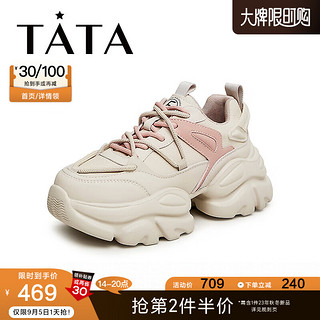 他她（TATA）2023秋商场同款休闲百搭系带老爹鞋女WC601CM3 米灰/粉 36