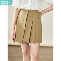 茵曼（INMAN）茵曼A字短半身裙2023秋季女装高腰搭片显瘦裙子 卡其色 L