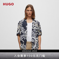 HUGO BOSS HUGO男士2023春夏佩斯利印花帆布宽松版短袖衬衫 001-黑色 EU:M