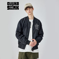 古由卡(GUUKA)xSANK联名绣花立领飞行员夹克男秋季潮 百搭休闲短款外套 黑色K60352 S