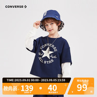 Converse匡威儿童装纯棉长袖T恤2023秋季男童假两件上衣打底衫儿童t恤 藏青蓝 130/64