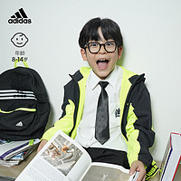adidas阿迪达斯轻运动男大童秋季梭织运动连帽夹克外套IQ1289 黑色/亮柠檬黄 128CM