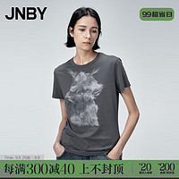 江南布衣（JNBY）23秋T恤女圆领印花短袖5N8113600 046/铸铁灰 S