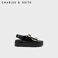 CHARLES & KEITH CHARLES&KEITH23秋时尚厚底粗花呢珍珠钻饰休闲凉鞋勃肯鞋女鞋CK1-71720056 Black Patent黑色 35