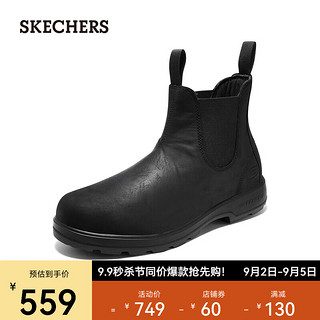 斯凯奇（Skechers）一脚套休闲靴商务休闲皮靴工装靴马丁靴男鞋65320 全黑色/BBK 41