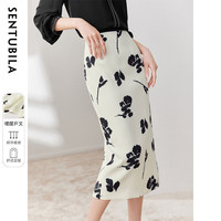 尚都比拉简约国风印花半身裙女23年秋装包臀裙慵懒风气质裙子 杏底黑花 M
