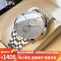 I&W CARNIVAL HWGUOJI瑞士手表男机芯机械表夜光防水日历显示男士腕表 银灰钢带/机芯
