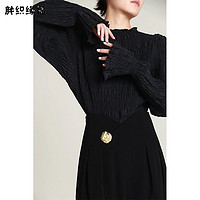 胖织缘福 美式复古高级感黑色褶皱灯笼袖衬衫女气质显瘦长袖上衣