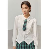 DUSHU 独束 大码女装学院风衬衫女2022秋季微胖mm可拆卸领带短款上衣