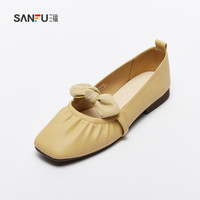 SANFU 三福 淑女鞋女2023气质波点蝴蝶结装饰褶皱设计通勤平底单鞋 819456 黄色 36
