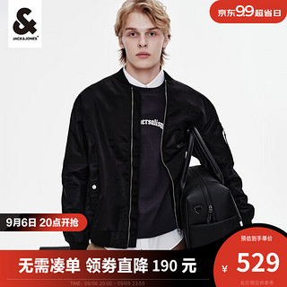 杰克·琼斯（JACK&JONES）秋季男装潮流棒球领长袖休闲刺绣上衣夹克外套飞行员夹克男士 黑色-E41 165/88A/XS 223321041