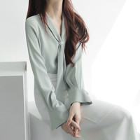 雪纺衬衫女长袖春秋2023设计感小众飘带衬衣V领打底气质上衣
