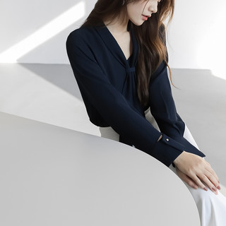 雪纺衬衫女长袖春秋2023设计感小众飘带衬衣V领打底气质上衣