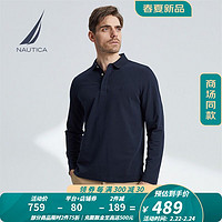 NAUTICA 诺帝卡 男装春秋款休闲棉氨舒适透气简约长袖POLO男KO2100 4NV藏青色（221） XL