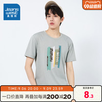 JW真维斯春夏 圆领修身显瘦印花休闲运动上衣套头短袖T恤薄