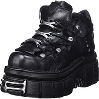 NEW ROCK 106 男士踝靴,黑色,平台和装饰,金属都市黑色鞋 41 EU
