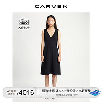 CARVEN 卡纷 女装23春夏新品黑色法式真丝无袖连衣裙