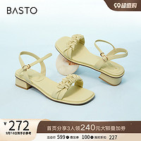 BASTO 百思图 2023夏季商场新款时尚舒适仙女风一字带粗跟女凉鞋A5115BL3