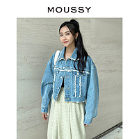 MOUSSY 摩西 早秋设计感短款毛边流苏牛仔外套女028FA711-5000