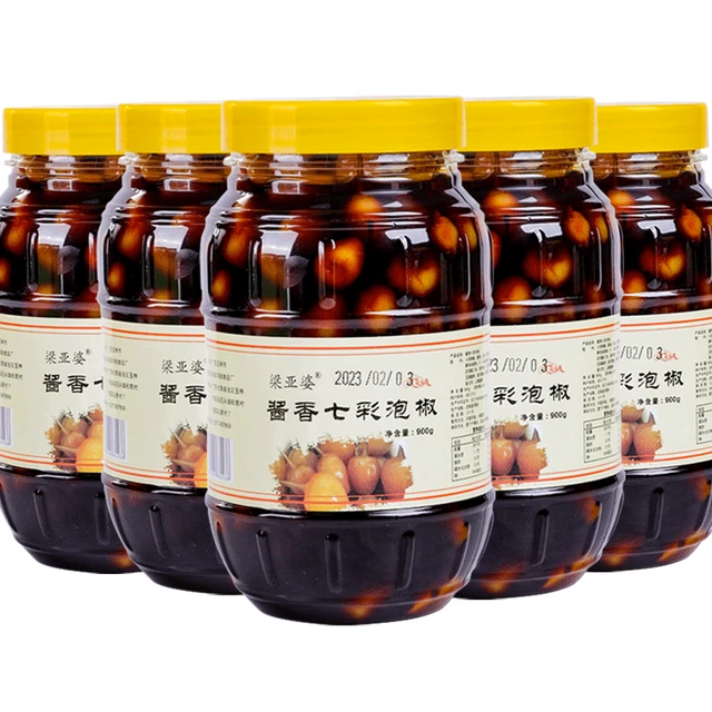 梁亚婆五彩椒900g广西特产酸辣七彩椒辣椒灯笼酱香味新鲜泡椒酱菜下饭 酱香味1瓶
