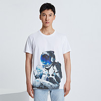 利郎 T恤男短袖圆领刺绣印花工艺夏T恤 3XL 白色