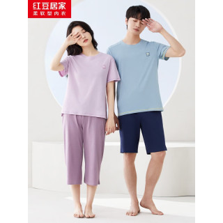 红豆居家 热销！100%纯棉睡衣 简约短袖家居服套装 可外穿情侣款 多色任选