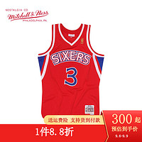 mitchell & ness 复古球衣 球迷版 BA 76人队新秀赛季艾弗森 MN男篮球服运动背心 红色 M