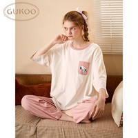 GUKOO/果壳春秋女睡衣简约中袖四季家居服宽松舒适棉简约闺蜜睡衣
