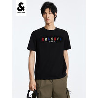 杰克·琼斯(JACK&JONES)夏季男士商务休闲半袖上衣刺绣多色纯棉短袖T恤男 黑色 165/88A/XS