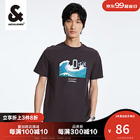 杰克琼斯 杰克·琼斯（JACK&JONES）夏季男士商务休闲半袖上衣潮流时尚印花纯棉短袖T恤223201208 碳灰色 175/96A/M