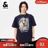 杰克·琼斯（JACK&JONES）男装宽松T恤圆领动物图案胶印短袖半袖上衣男夏季223101130 E39藏蓝色 165/88A/XS