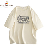 稻草人(mexican)重磅纯棉短袖t恤男2023衣服夏季潮流潮牌宽松男XX JH-T63012 杏色 M
