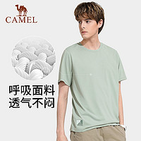 88VIP：CAMEL 骆驼 男短袖圆领运动速干短款T恤女2023夏季宽松透气新款印花薄款