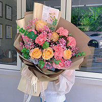 爱在此刻 鲜花康乃馨香槟玫瑰花束送妈妈生日礼物祝福全国同城送花上门