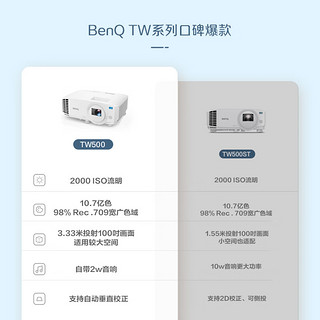 BenQ 明基 TW500投影仪 投影仪家用（0.65DMD高清WXGA 20000:1对比度自动梯形校正）