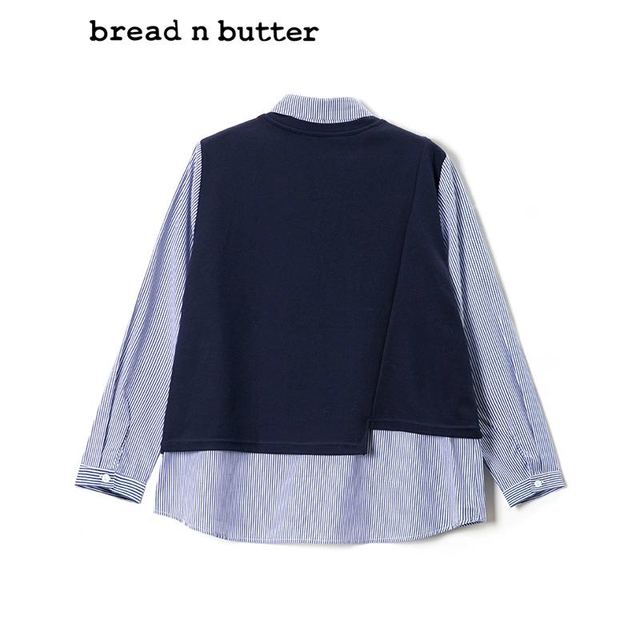 bread n butter 面包黄油 breadnbutter休闲法式拼接针织通勤假两件上衣韩版长袖蓝色衬衫女