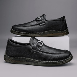 romon罗蒙休闲皮鞋时尚四季鞋软底防滑男鞋黑色42