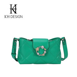 KH design 明治女包女小众轻奢设计菱格小方包单肩包 绿色