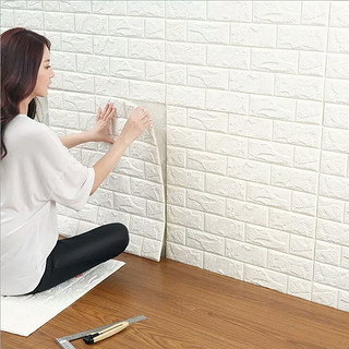 quatrefoil 墙贴自粘墙纸防潮3d砖纹加厚防撞墙壁贴纸 白色70*77cm单片装