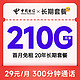 中国电信 长期套餐 29元/月（210G国内流量+300分钟通话）