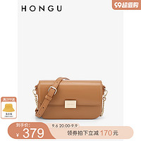 HONGU 红谷 包包女2023新款质感牛皮单肩斜挎包链条斜跨小方包女士包小包