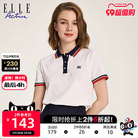 ELLE Active 休闲白色百搭运动polo衫女夏季 修身显瘦短袖t恤上衣